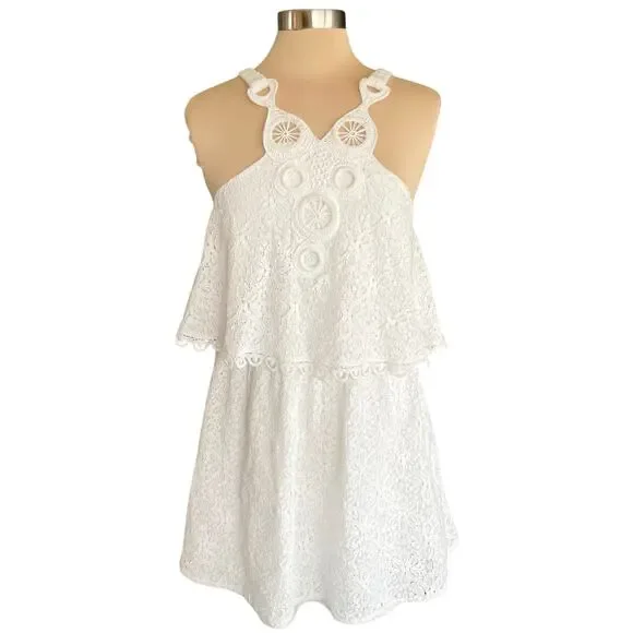 Esley | Dresses | Esley White Crochet Lace Tiered Short Summer Dress Sz  Large Boho Cottage Beachy | Poshmark
